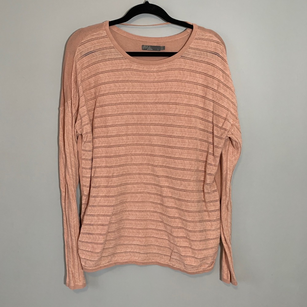 prAna Womens Pink Knit Striped Pullover Sweater Size‎ L